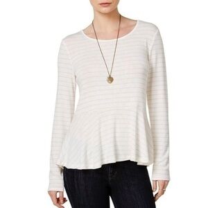 Maison Jules Womens Peplum Metallic Casual Top